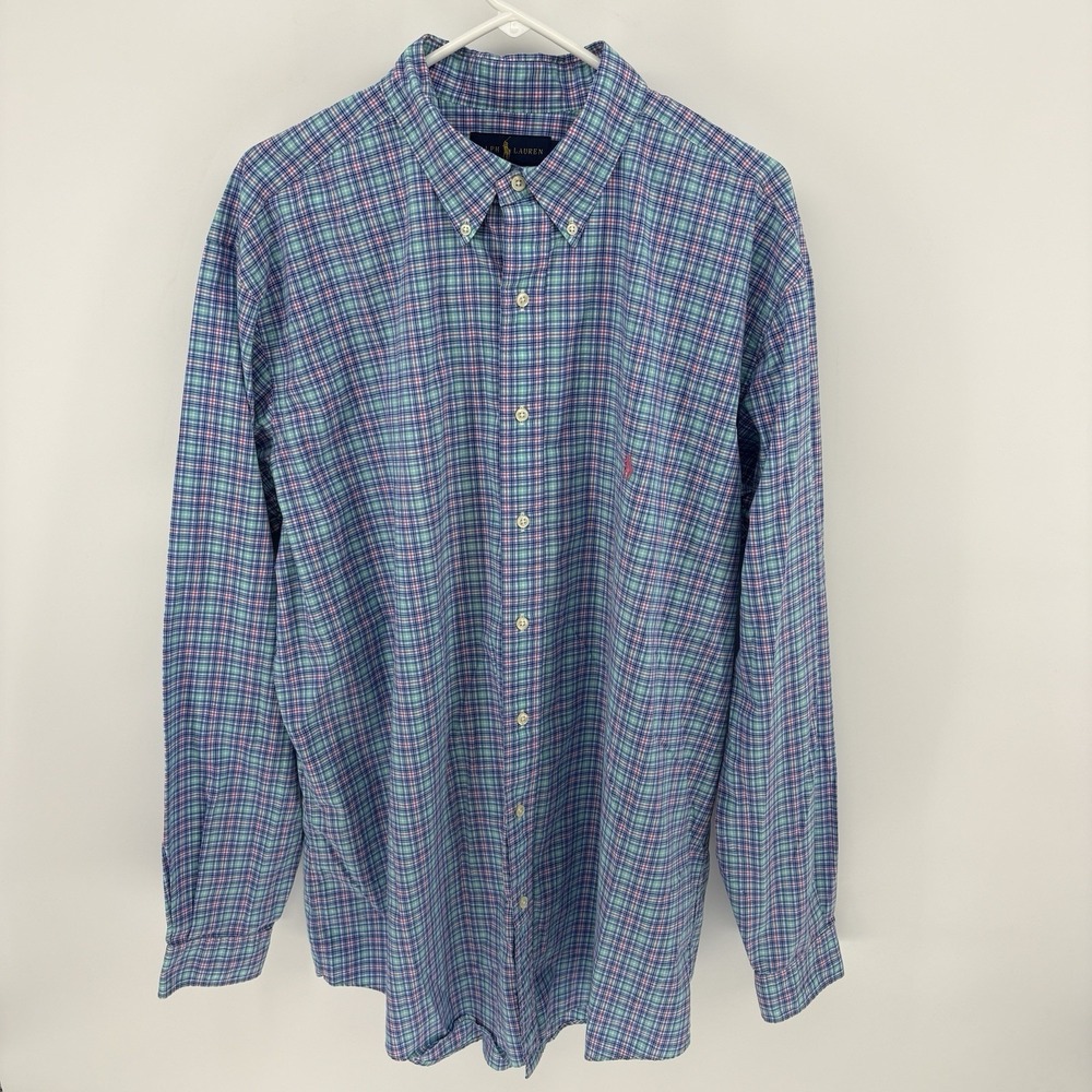 Ralph Lauren Shirt Men XLT Check Plaid Button Down Stretch Preppy Business